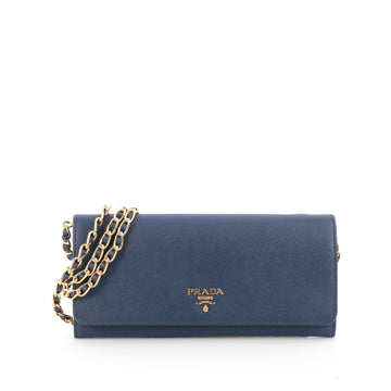 Prada Wallet on Chain Saffiano Leather Blue