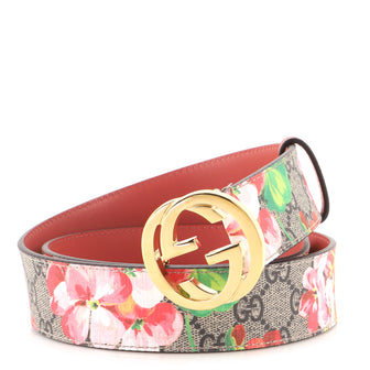 Gucci Interlocking G Belt Blooms Print GG Coated Canvas Wide