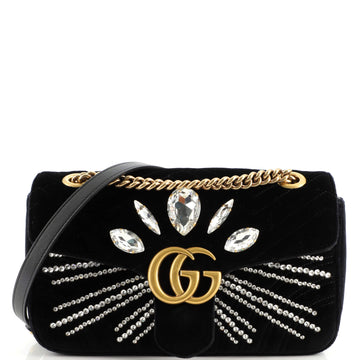 Gucci GG Marmont Flap Bag Embellished Matelasse Velvet Small