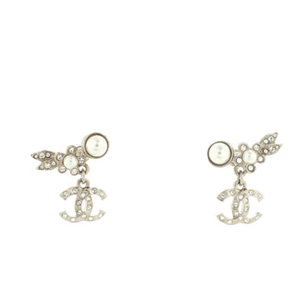 Chanel CC Camellia Leaf Stud Earrings Metal with Faux Pearls and Crystals