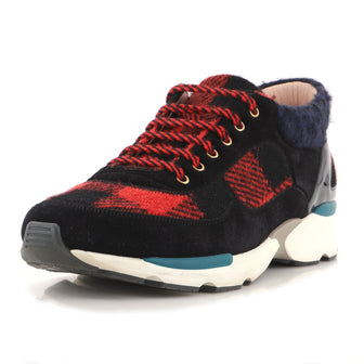 Chanel Women's CC Lace Up Sneakers Suede with Leather and Tweed