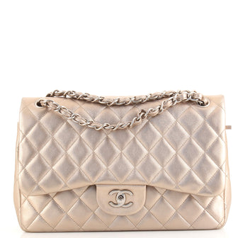 Chanel Classic Double Flap Bag Quilted Metallic Lambskin Jumbo