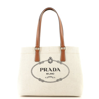 Prada Logo Open Tote Canvas with Leather Large