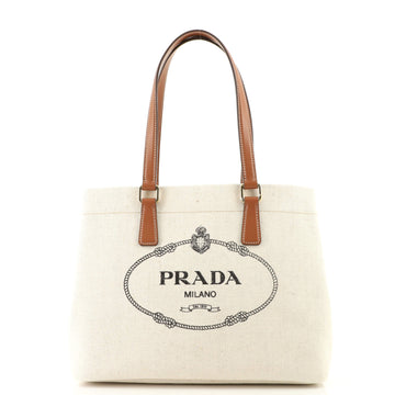 Prada Logo Open Tote Canvas with Leather Large