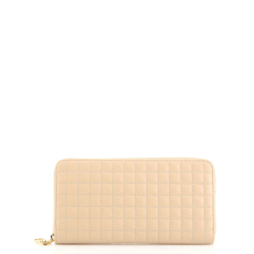 Celine C Charm Zip Around Wallet Quilted Leather Long