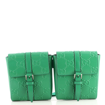 Gucci Double Belt Bag GG Embossed Perforated Leather