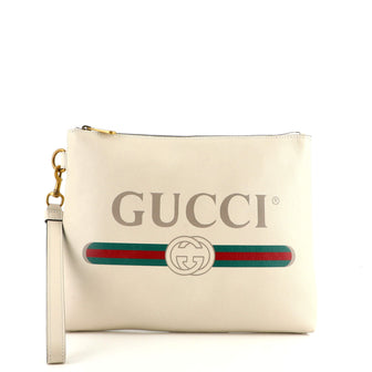 Gucci Logo Wristlet Clutch Printed Leather Medium