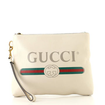 Gucci Logo Wristlet Clutch Printed Leather Medium