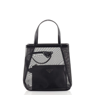 Prada Logo Open Tote Mesh Small