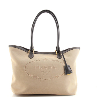 Prada Logo Open Tote Canvas Medium