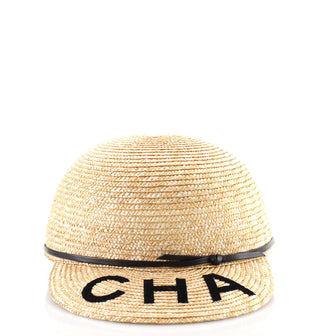 Chanel Double Sided Logo Cap Straw with Lambskin