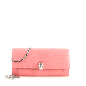 Alexander McQueen Skull Wallet on Chain Crocodile Embossed Leather Small