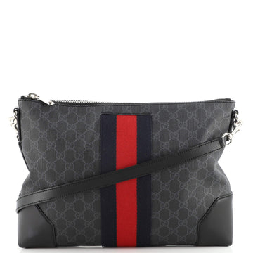 Gucci Web Zip Flat Messenger GG Coated Canvas Medium