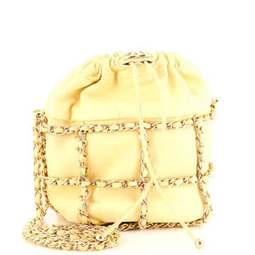 Chanel Chain Frame CC Drawstring Bucket Bag Lambskin Mini