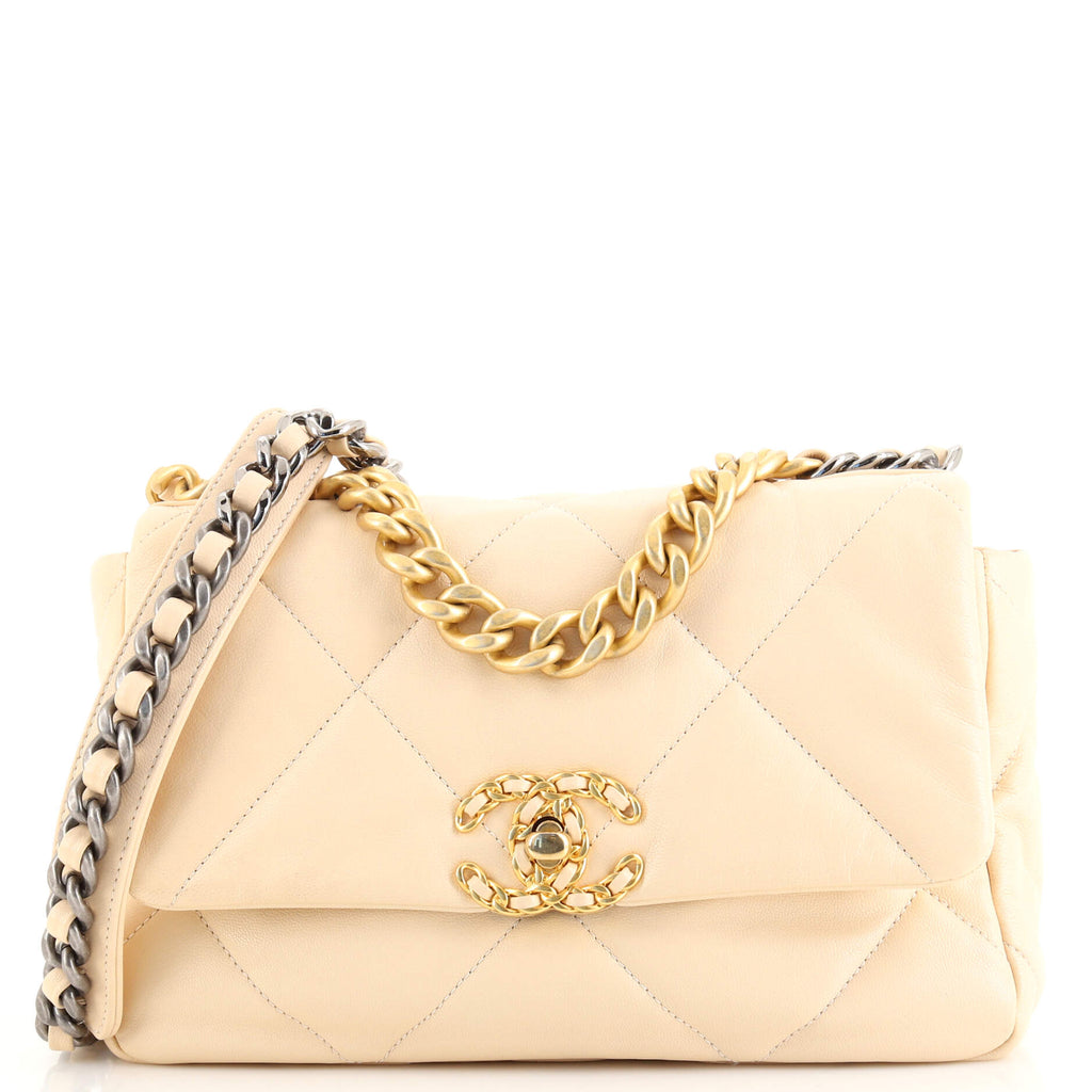 Chanel Lambskin Chanel 19 Medium Flap Bag Light Beige