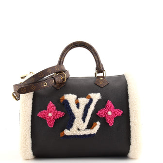 Louis Vuitton Speedy Bandouliere Bag Leather and Monogram Teddy Shearling 30