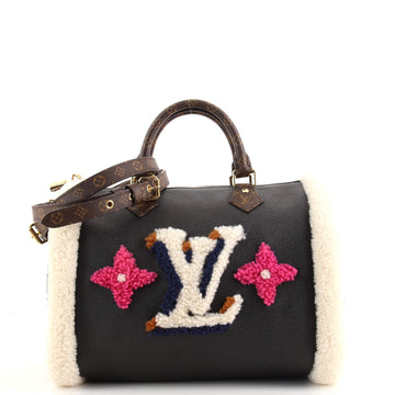 Louis Vuitton Speedy Bandouliere Bag Leather and Monogram Teddy Shearling 30