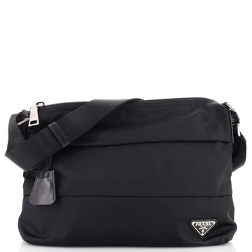 Prada Zip Messenger Bag Horizontal Quilt Tessuto Medium