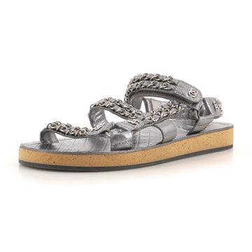 Chanel Women's Chain CC Slingback Sandals Quilted Leather with Cork