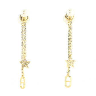 Christian Dior Tribales Dangle Star Earrings Metal with Faux Pearls and Crystals