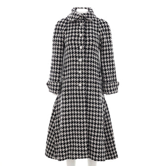 Chanel Women's Button-Up Long Coat Houndstooth Tweed