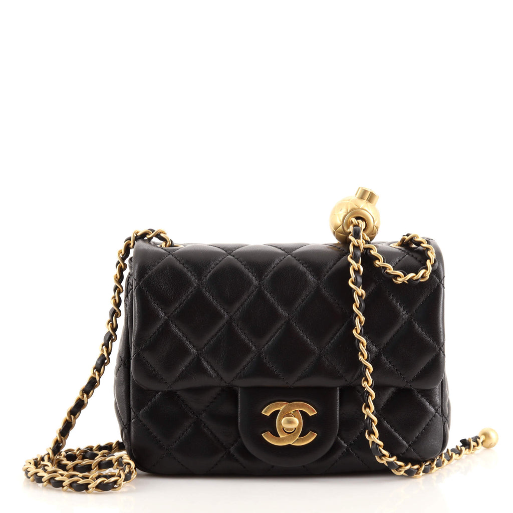 Chanel Pearl Crush Square Flap Bag Quilted Lambskin Mini Black