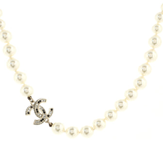 Chanel CC Station Short Necklace Faux Pearls and Metal with Crystals