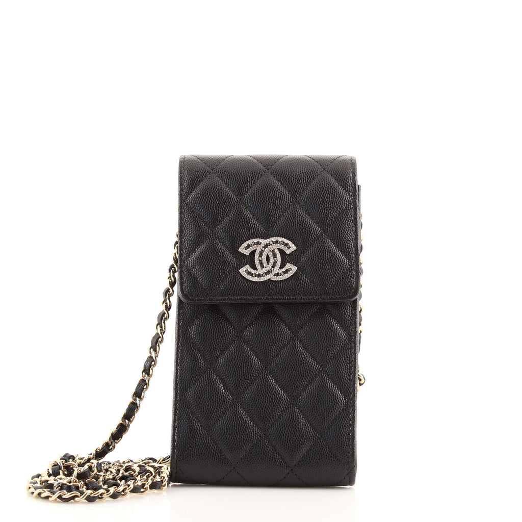 Chanel Crystal CC Flap Phone Holder Crossbody Bag with AirPods Pro Case Quilted  Caviar Black 16904255