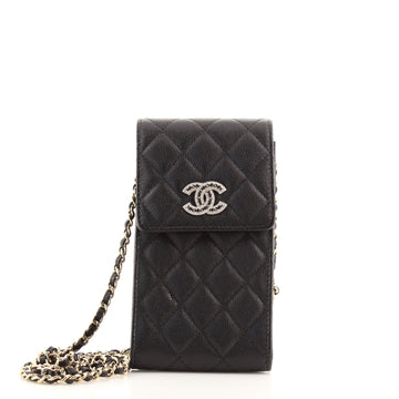 Chanel Crystal CC Flap Phone Holder Crossbody Bag with AirPods Pro Case Quilted Caviar