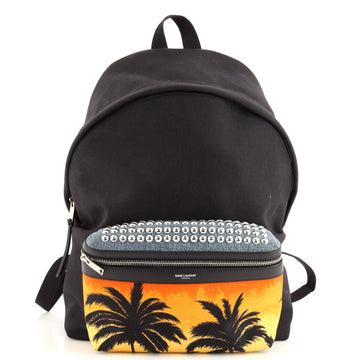 Saint Laurent City Backpack Printed Canvas with Studded Denim Medium