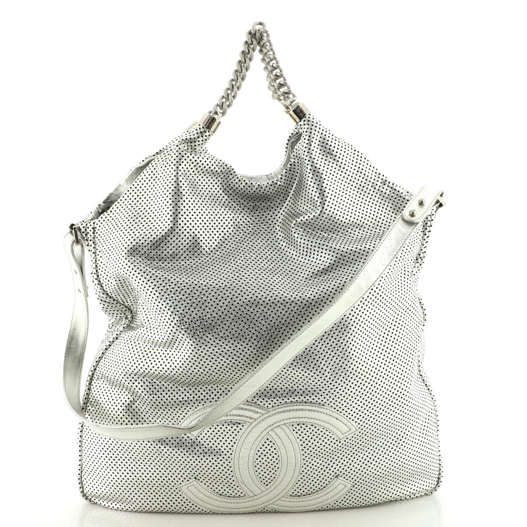 Chanel Silver Perforated Leather Rodeo Drive XL Tote Chanel