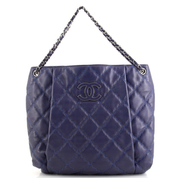 Chanel Double Stitch Hamptons Shoulder Bag Quilted Calfskin Large