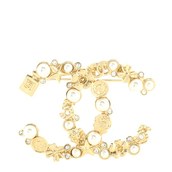 Chanel CC Charms Brooch Metal with Faux Pearls and Crystals
