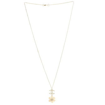 Chanel CC Flower Drop Pendant Necklace Metal with Faux Pearl and Enamel