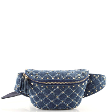 Valentino Rockstud Spike Belt Bag Quilted Denim
