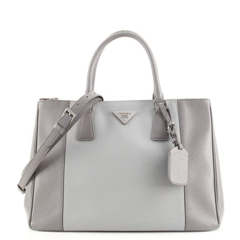 Prada Bicolor Double Zip Lux Tote Saffiano Leather Medium