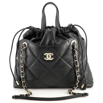 Chanel CC Drawstring Shopping Tote Quilted Lambskin Small