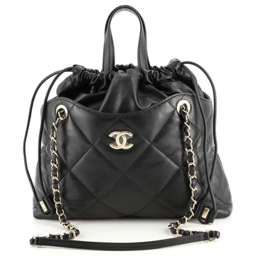 Chanel CC Drawstring Shopping Tote Quilted Lambskin Small