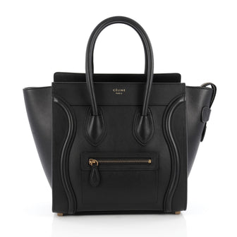 Celine Luggage Handbag Smooth Leather Micro Black