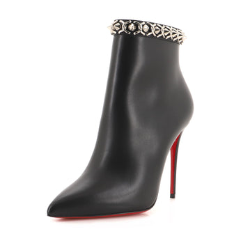 Christian Louboutin Women's Booty Chain Ankle Boots Embellished Leather
