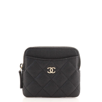 Chanel Square Zip Around Card Holder Wallet Quilted Caviar Black
