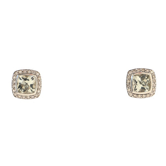 David Yurman Albion Stud Earrings Sterling Silver with Prasiolite and Diamonds 7mm