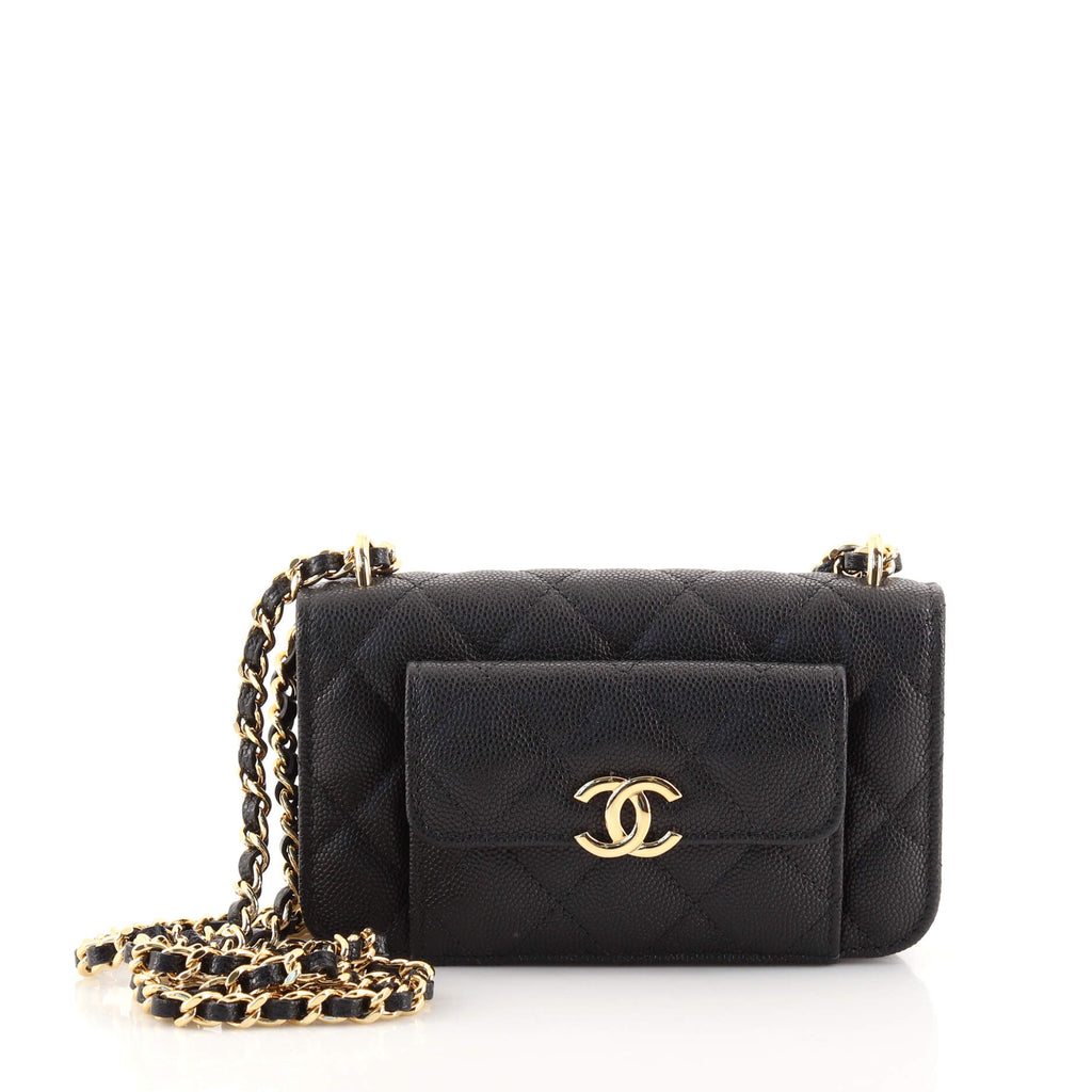CHANEL Caviar Quilted Pocket Twins Clutch With Chain White 1063326