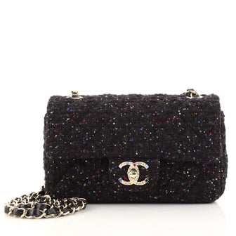 Chanel Classic Single Flap Bag Quilted Tweed and Sequins with Crystals Mini