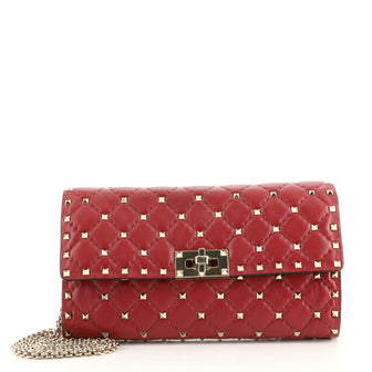 Valentino Rockstud Spike Wallet on Chain Quilted Leather Small