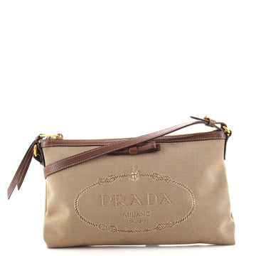 Prada Logo Zip Crossbody Bag Canvas Medium