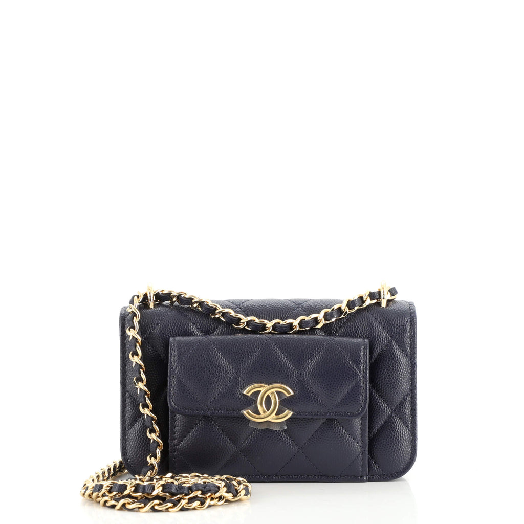 Chanel Pocket Twins Clutch with Chain Quilted Caviar Blue 1693301