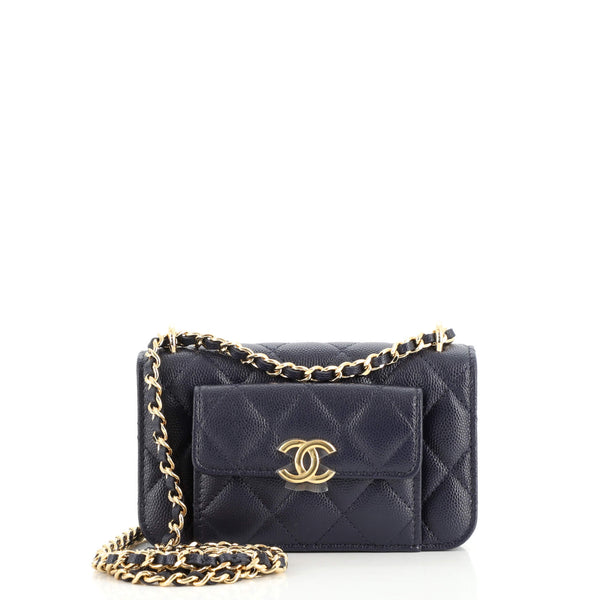 Chanel Pocket Twins Clutch with Chain Quilted Caviar at 1stDibs
