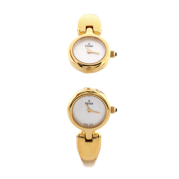 Fendi Two Time Zone Bangle Quartz Watch Plated Metal with Mother of Pearl 18