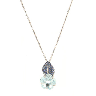 Chanel Camellia Pendant Necklace 18k White Gold with Aquamarine and Blue Sapphires